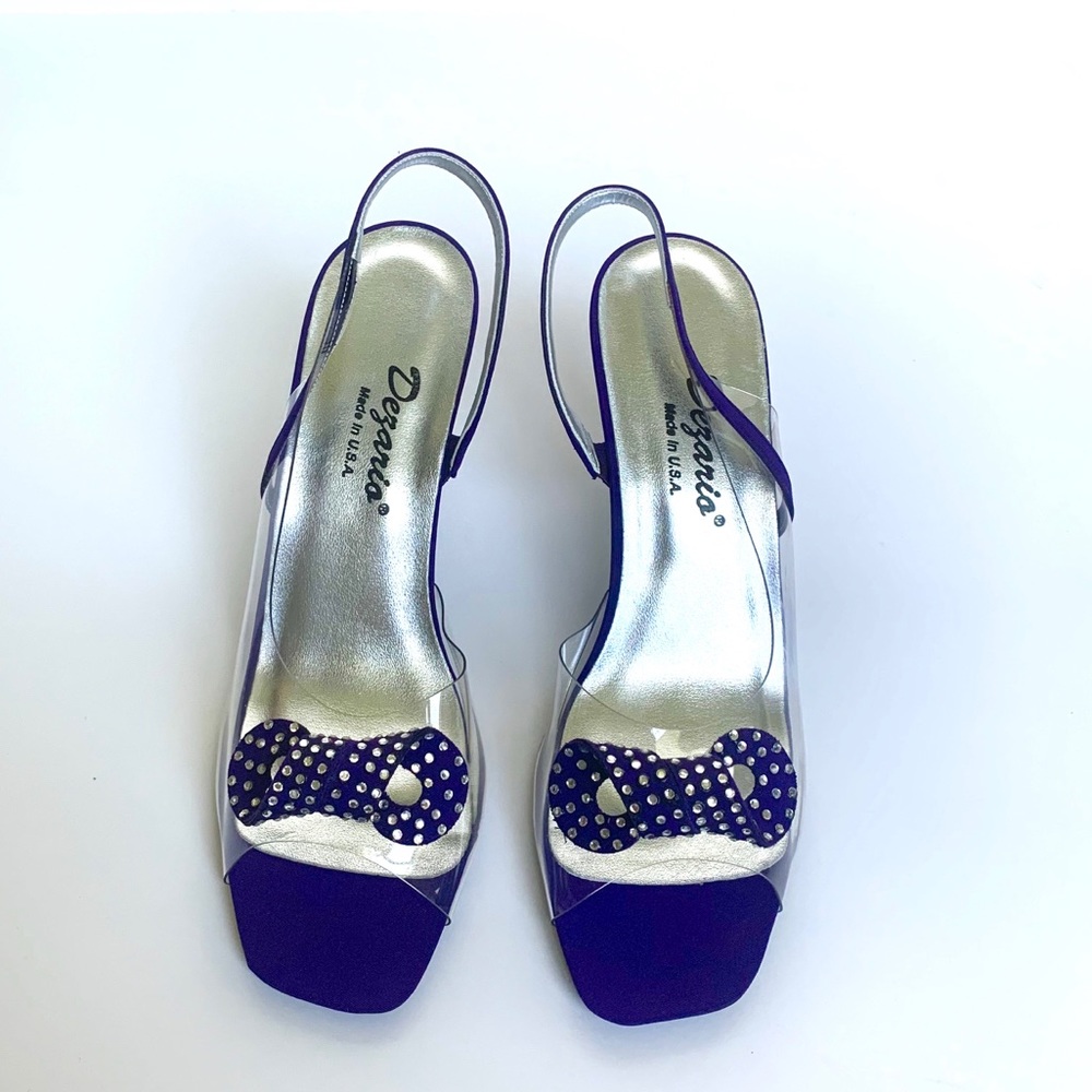 Vintage DEZARIO Clear Lucite Heels w/ Purple Bow